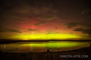 Aurora reflects off a pond in South Dakota.